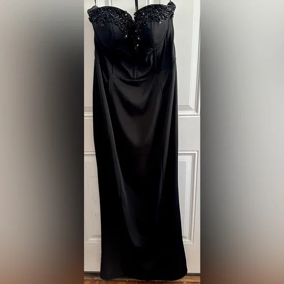 Black Evening gown strapless formal dress with cape for mother of the bride - Picture 8 of 13